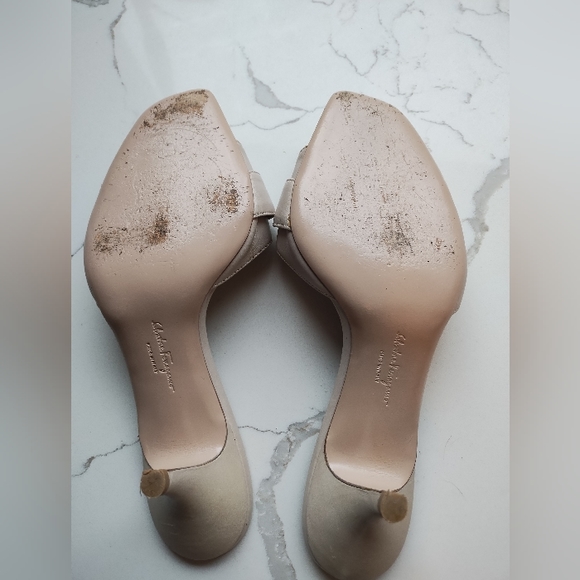X SOLD X On Another Platform.  Salvatore Ferragamo Kitten Heel Sandals Cream - Picture 3 of 11